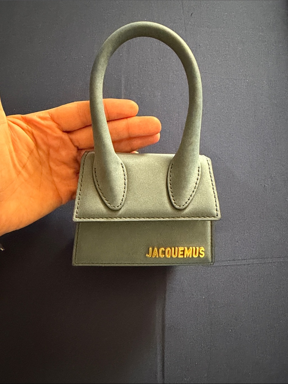 Jacquemus Mini Top-Handle Bag in Blue suede with Gold Logo